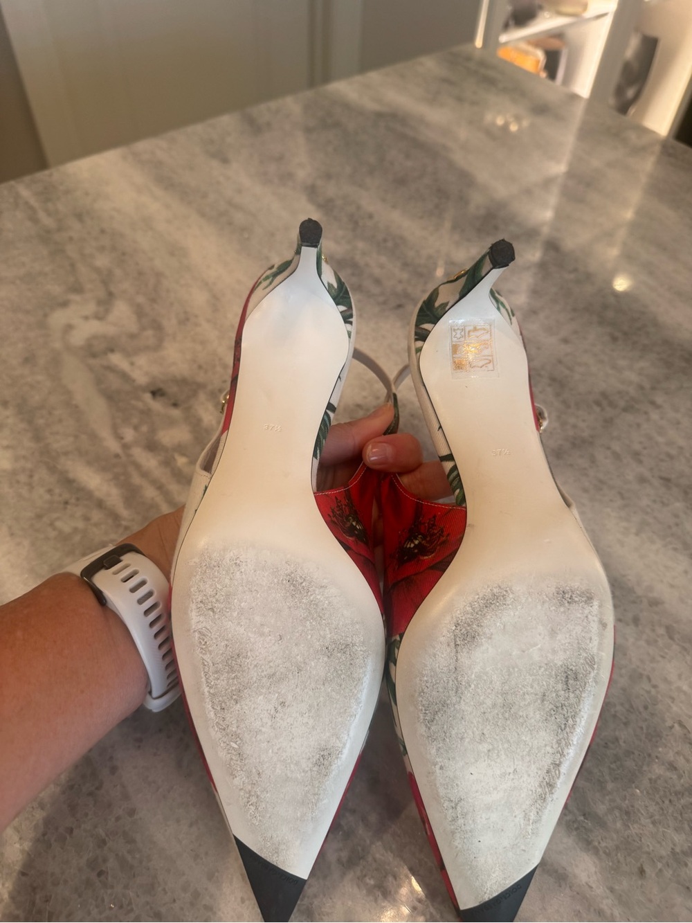 Dolce & Gabbana White Slingback Heels with Red Poppy Print - Picture 6 of 8